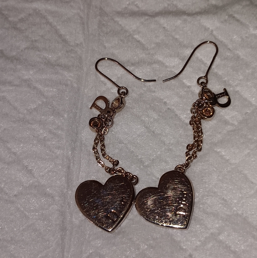 Christian Dior Pierced Heart Rhinestone Earrings - Picture 2 of 2